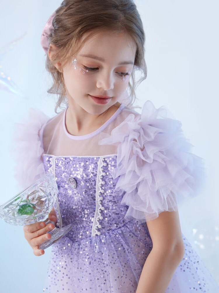 Disney Girls' Dress, Children's Elsa Princess Puffy Skirt, Little Girl's Holiday Party Dress, X84010 Pink, 140cm 5