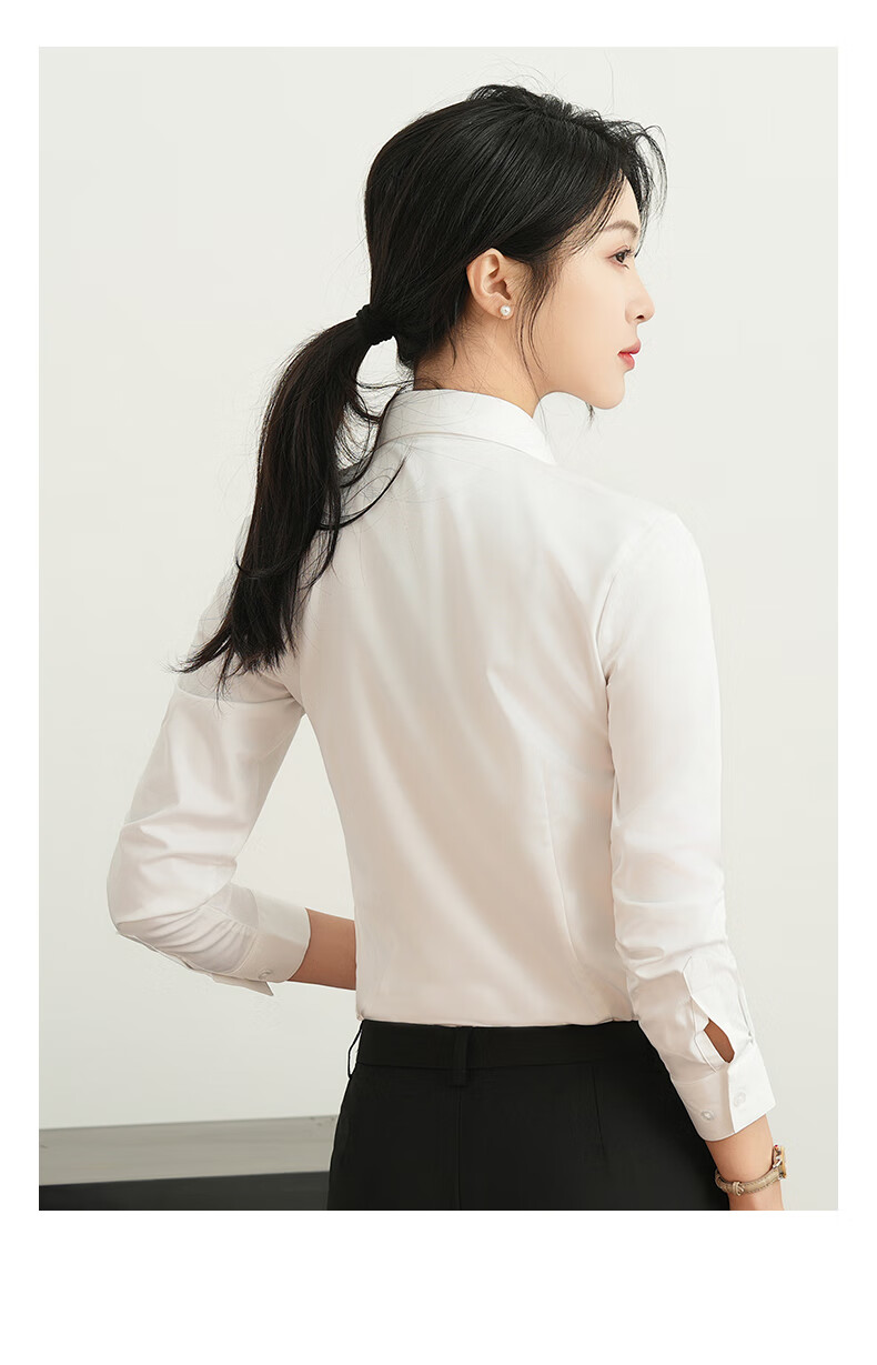 ROMON [Bamboo Fiber] Long-Sleeve Shirt for Women, V-Neck Slim Fit Business Casual Professional Work Uniform White Blouse Top Women's Clothing 3