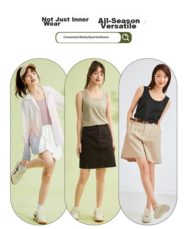 Giordano Sleeveless T-Shirt for Women, Basic Style, Knitted Elastic Cotton, Solid Color, Slim Fit, Round Neck Tank Top, 05323250 8