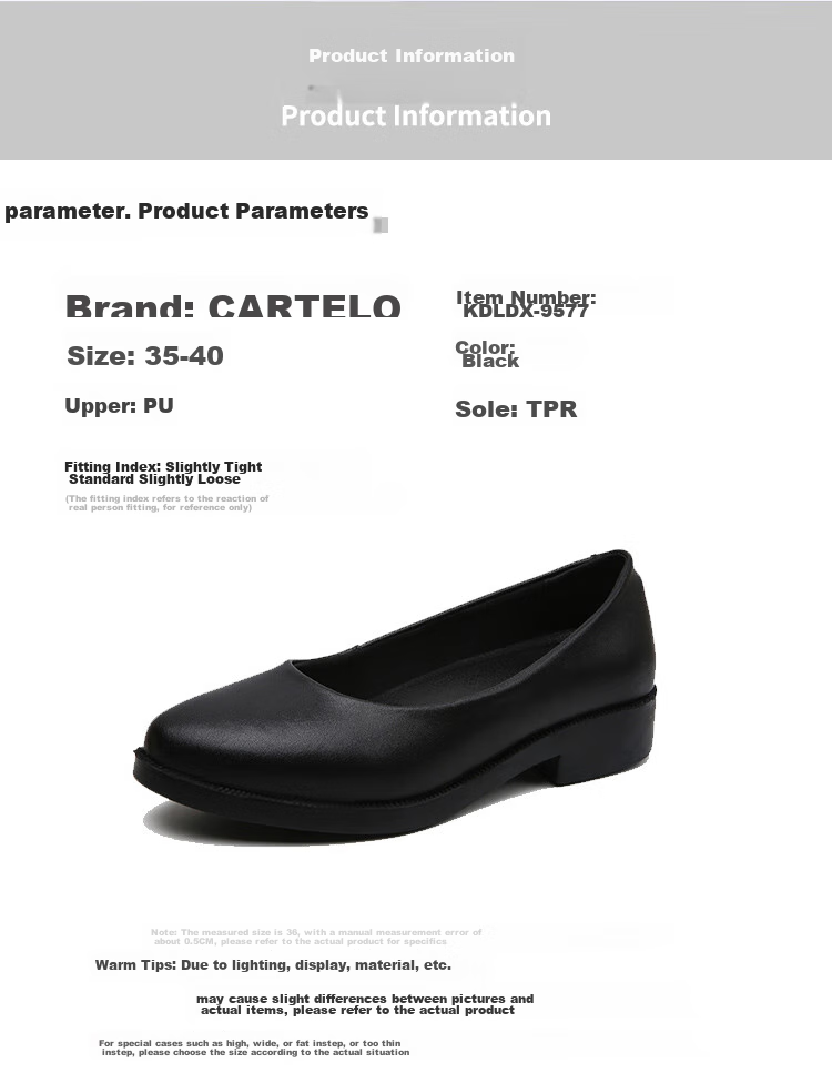 CARTELO Professional Work Shoes, Women's Comfortable Leather Shoes, KDLDX-9577, Black, Size 39 3