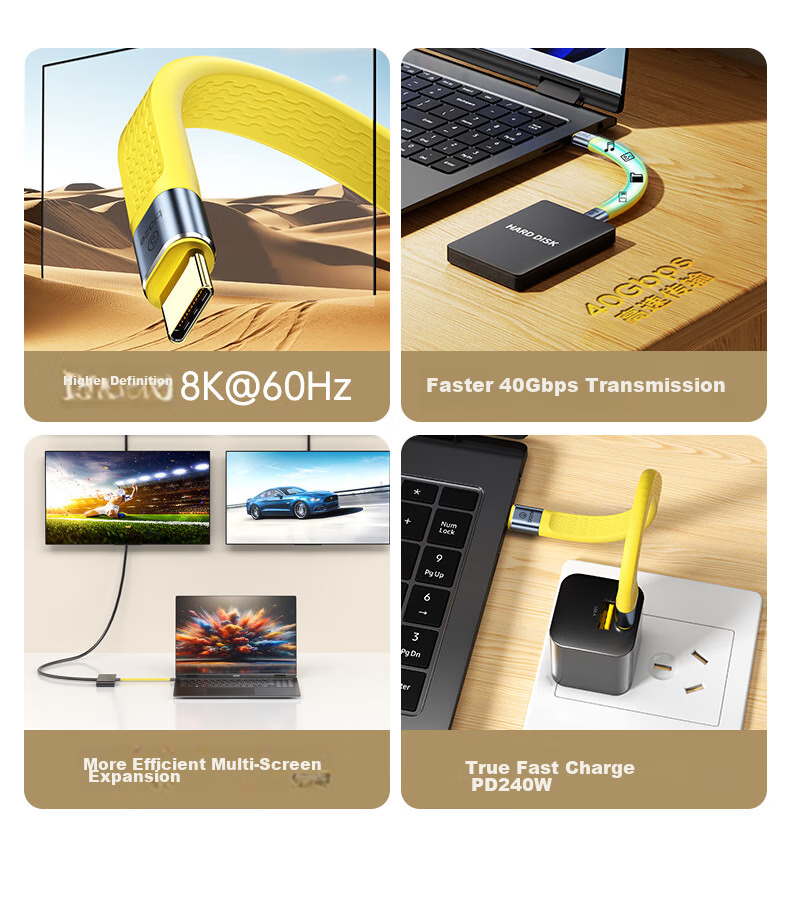 BIAZE USB4.0 Data Cable, Dual Type-C Thunderbolt 4 Full-Function Max Power Bank Short Cord, PD240W Fast Charging, Suitable for Apple And Huawei Phones, Laptops Charging Cable 3