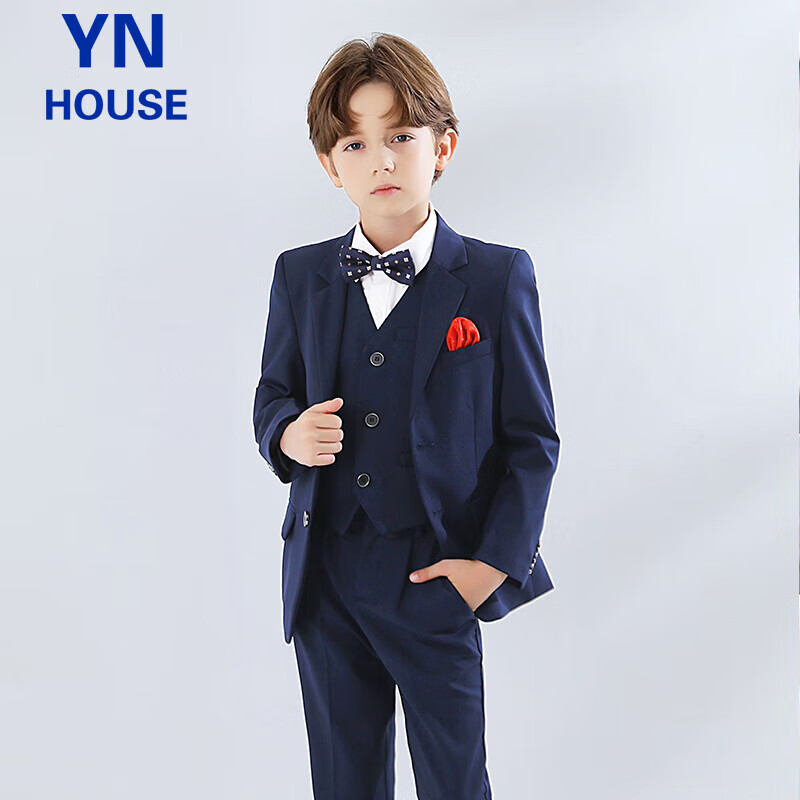 Yinuofang Children's Suit Set, Boys' Formal Wear, Children's Day Performance Outfit, Navy Blue Host Suit