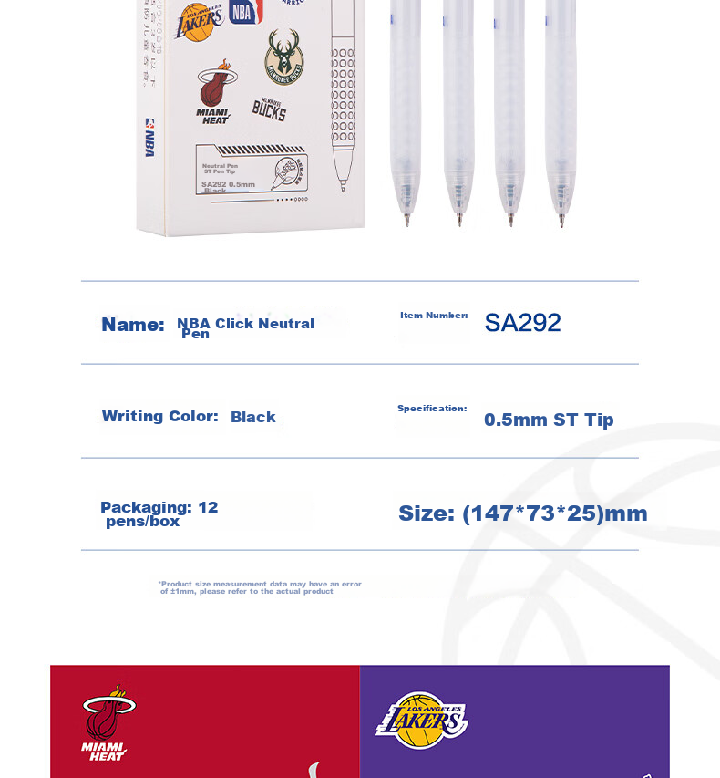 Deli [Best-Selling Product] NBA Quick-Drying Retractable Student Gel Pen, 0.5mm ST Tip, Black, 12 Pcs, SA292 15