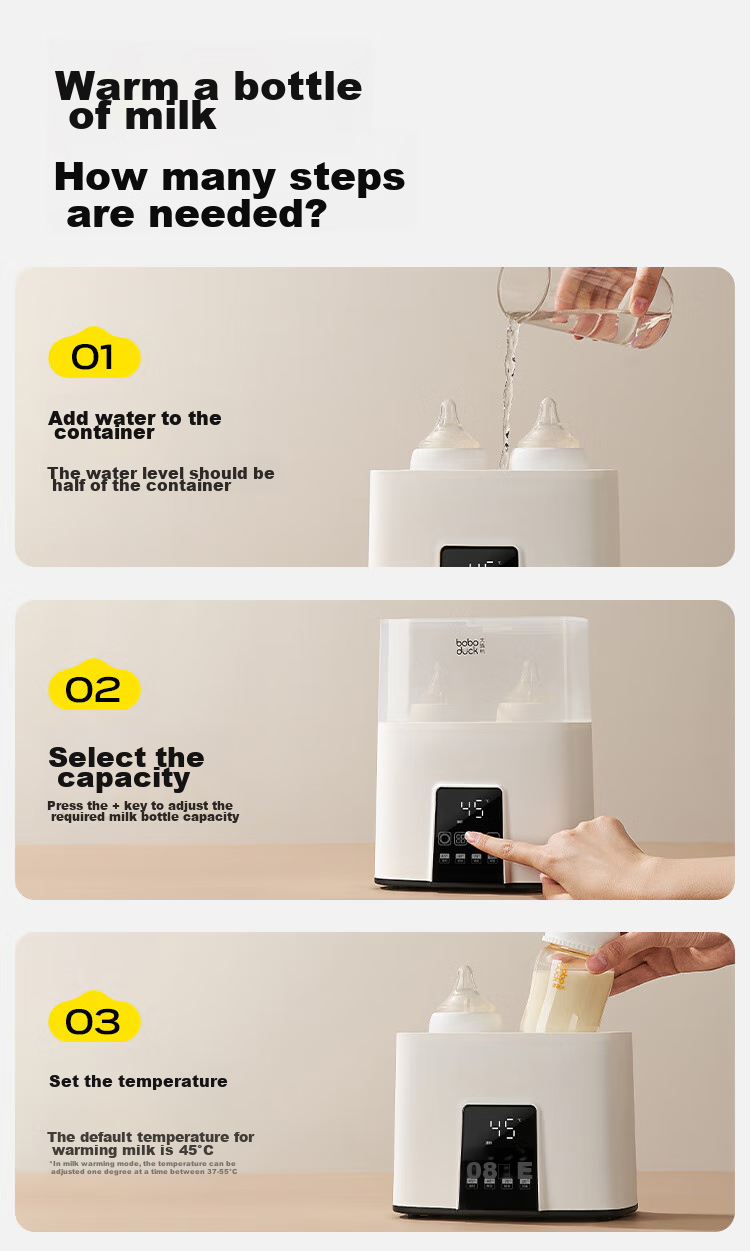 Boboduck Baby Bottle Warmer Multifunctional Milk Warmer, Bottle Sterilizer And Defroster 2-In Dual-Bottle Milk Warmer 6502 6