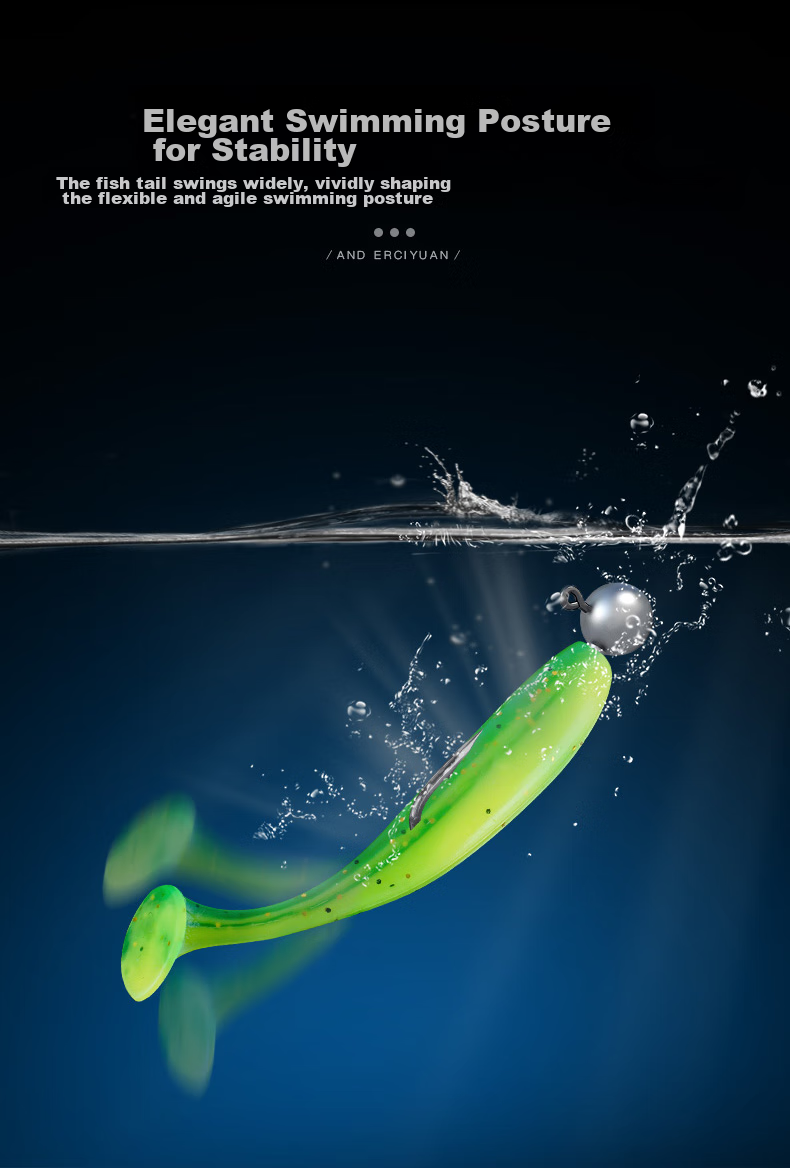 Erciyuan Lure T-Tail Single-Tail Soft Bait Freshwater Lure Artificial Bait Bionic Imitation Bait for Bass, Mandarin Fish And Topmouth Culter 5.5cm Threaded Pink T-Tail (20 Pieces/bag) 7