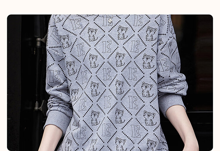 Dme [Cotton Printed Sweatshirt], Spring And Autumn Round Neck Loose Drop Shoulder Long Sleeve Slightly Stretchy Sweatshirt for Women, Flax Gray, M 5