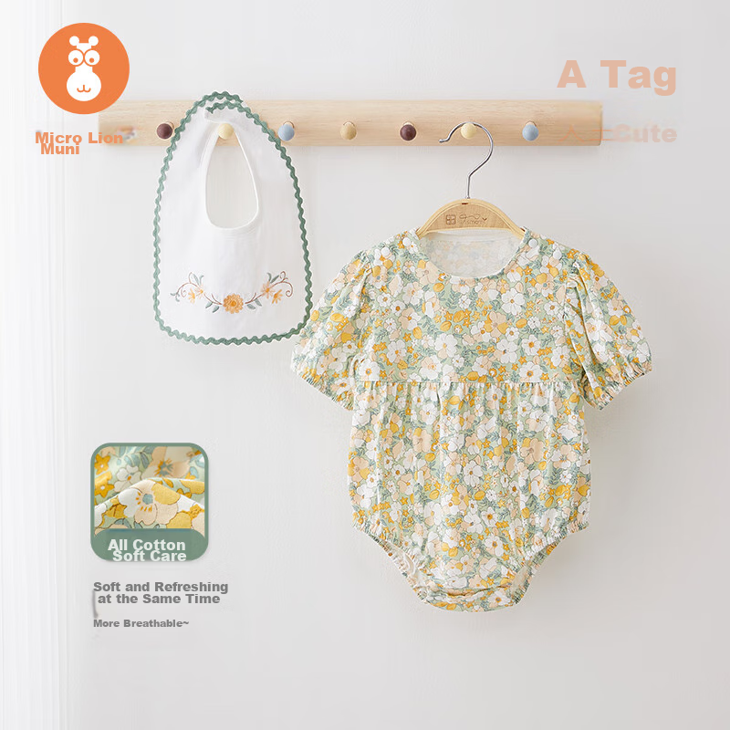 Wismorni Baby Girl Short-Sleeve Bodysuit, Summer Thin Style, Infant Summer Outfit, Triangle Romper, Princess Onesie