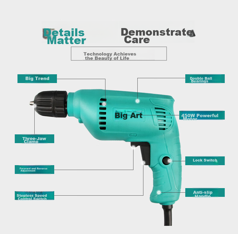 Dayi Electric Drill PED01-10, Multi-Functional Household Power Screwdriver, Electric Gun Drill, Power Tool 2
