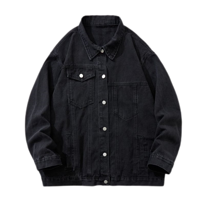 Foss Phil Men's Denim Jacket, Loose Casual Spring And Autumn Outerwear, Retro Trendy Men's Clothing, HQ1204, Black, 2XL