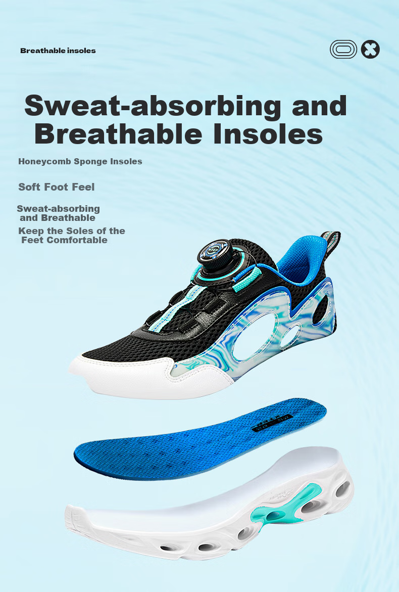 XTEP Children's Shoes, Boys' Cage Shoes, Breathable Rotating Buckle Running Shoes, Black/New White/Prussian Blue, Size 33 5