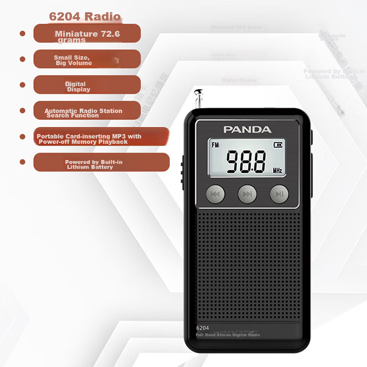 Panda 6124 Radio with Two Bands, Gift for Elderly, Pocket-Sized FM Tuner, Compact Broadcast Transistor Radio 2