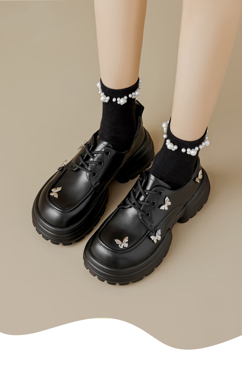 DAPHNE Thick-Soled Butterfly Leather Shoes for Women, 2026 Stylish Lace-Up Platform Loafers, British Style Soft Cake JK Flats 3
