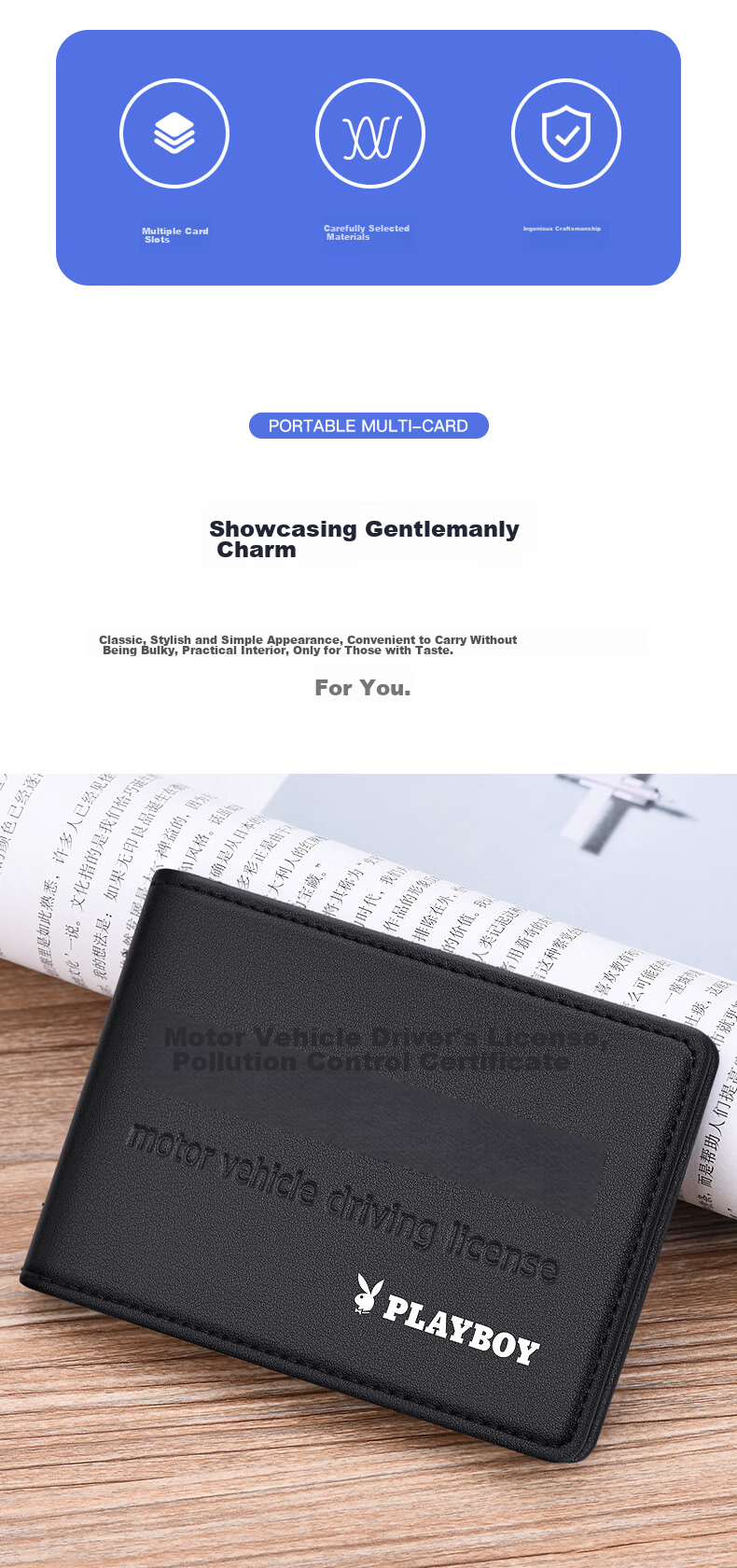 PLAYBOY Driver's License Holder, Men's Driving Permit Protective Case, Multifunctional Vehicle Driving Document Holder, Two-In License Clip 2