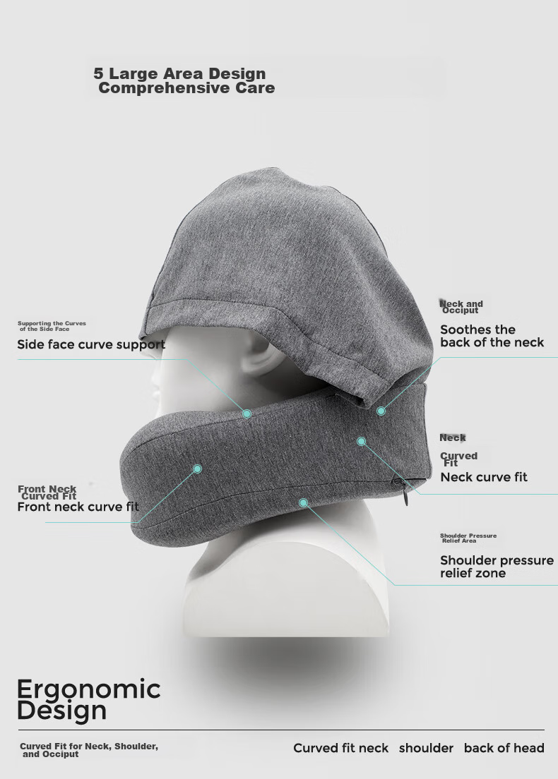 Jueqingsong U-Shaped Pillow, Airplane Neck Pillow, Travel Pillow, Memory Foam Snail Portable Hat Neck Pillow, Space Gray 6