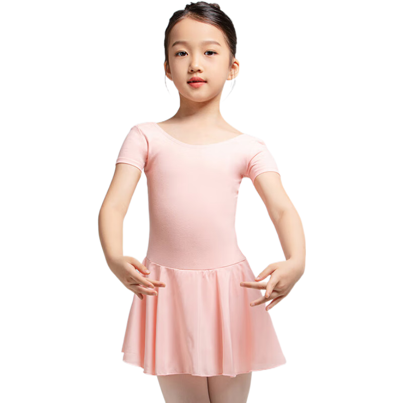 Sansha Ballet Children's Leotard with Skirt, Girls' Short-Sleeve Practice Costume, Dance Exam Outfit Y3554 Pink XXL