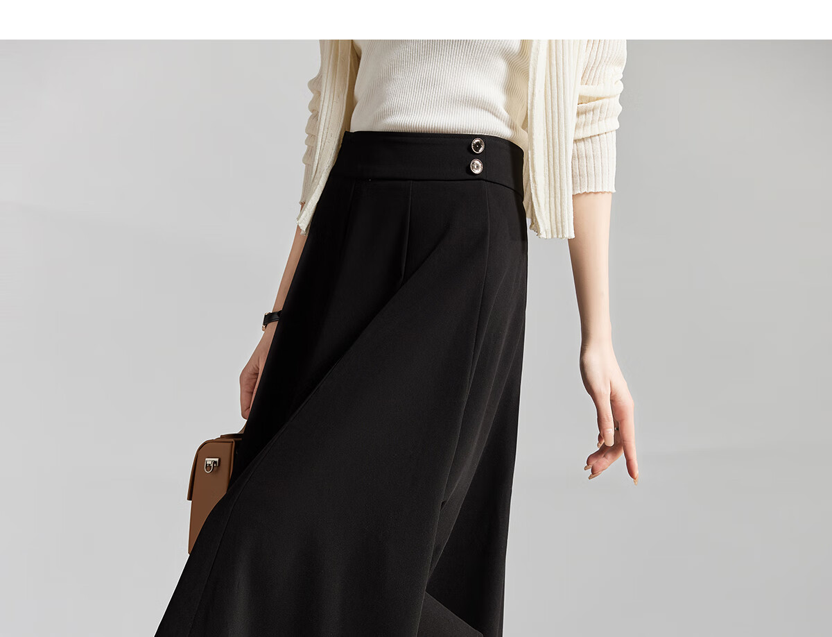 Chushen Women's Fashion High-Waisted A-Line Slimming Commuter Solid Color OL Flared Skirt S136B2749, Black, XL 19