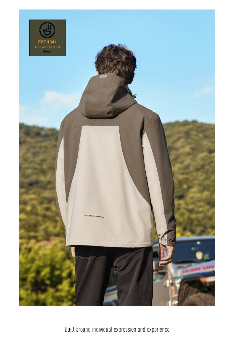JEEP Windbreaker Jacket for Men And Women, Autumn And Winter Outdoor Three-In Windproof And Warm Mountaineering Coat, Vintage White, 3XL 25