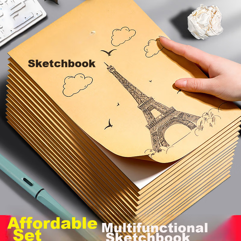 Touch Fish Draft Notebook Blank Paper Thickened 16K for Students Middle School High School College Exams Research Review Calculation Book Beige 40 Sheets/Book (Including Cover) 5-Pack Set