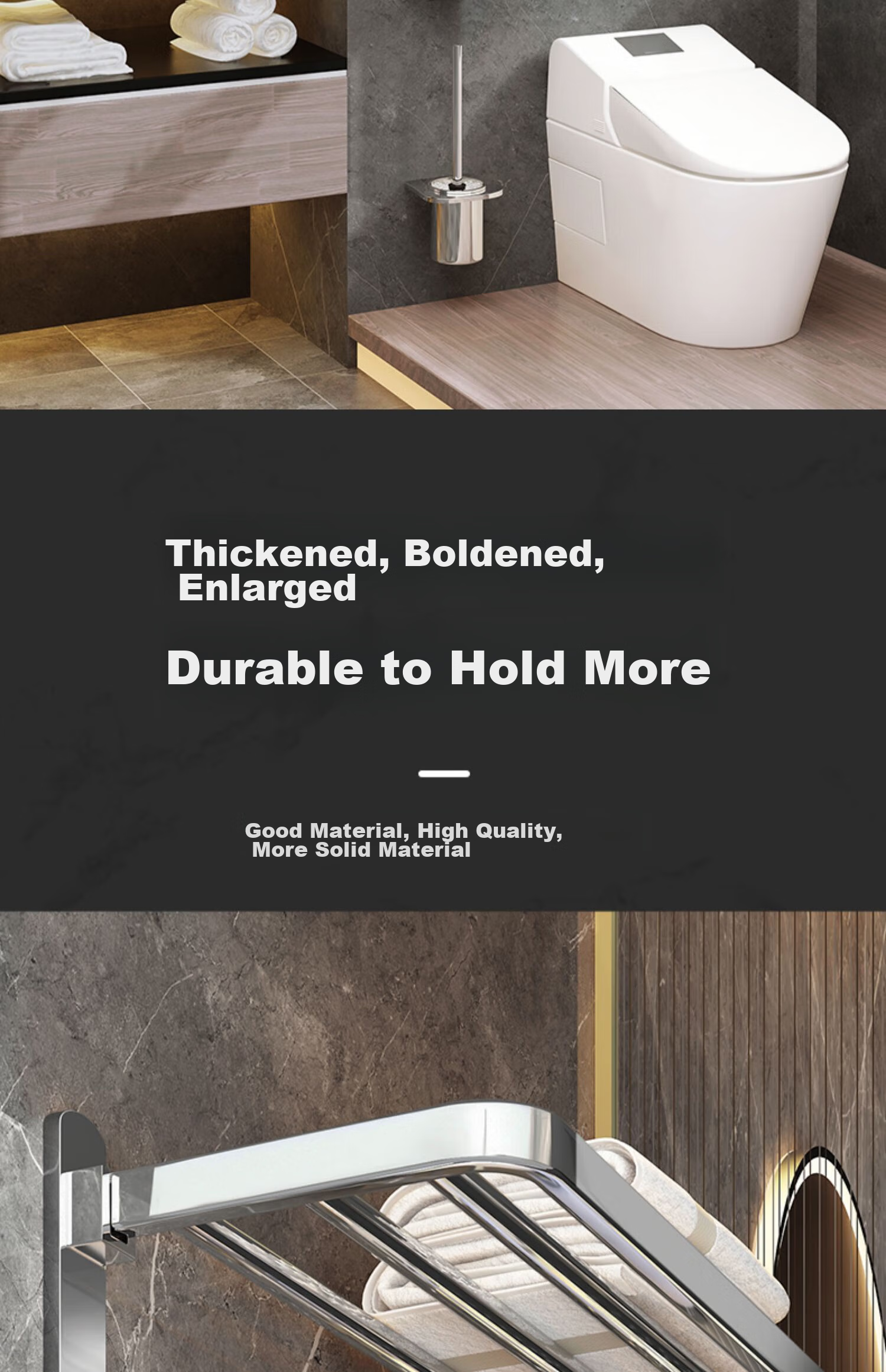 Shangmeide Suction Cup Towel Rack, No Drilling Required, Bathroom Storage Shelf, Toilet Organizer, Aluminum Alloy Single Rod 3