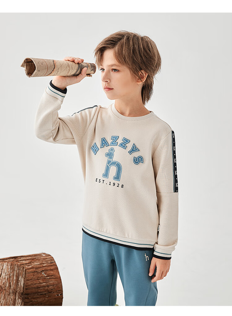 HAZZYS Brand Boys' Sweatshirt, Spring New Style, Elastic Loose Pullover Hoodie, Light Sand Gray, Size 155 4