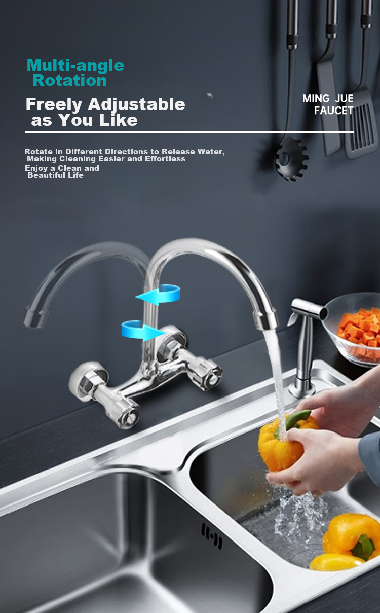 MEJUE Kitchen Hot And Cold Water Faucet, Wall-Mounted Brass Sink Tap for Washing Vegetables, Z-1132 6