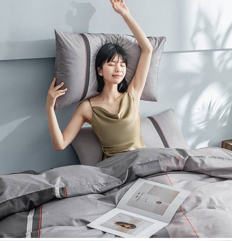 JD Original 100% Pure Cotton Four-Piece Bedding Set, All-Cotton Bedsheet And Duvet Cover, Antibacterial Bedding Set, 220*240cm, for 1.8/2 Meter Beds, Philadelphia Silhouette Patter 12