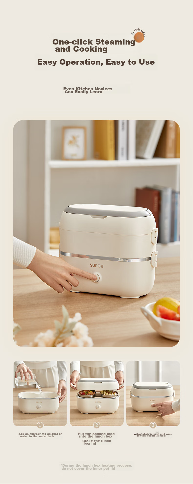 SUPOR Electric Lunch Box, Heated Food Container, 1.0L Portable Divided Leak-Proof Office Heating Stainless Steel Inner Pot Insulated Lunch Box DH02FD815A 9