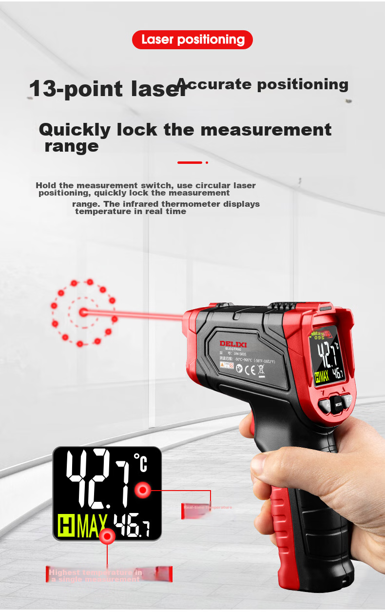 DELIXI ELECTRIC Temperature Gun, Industrial Infrared Thermometer, High-Precision Oil Thermometer, Kitchen Baking Water And Oil Temperature Gu 6