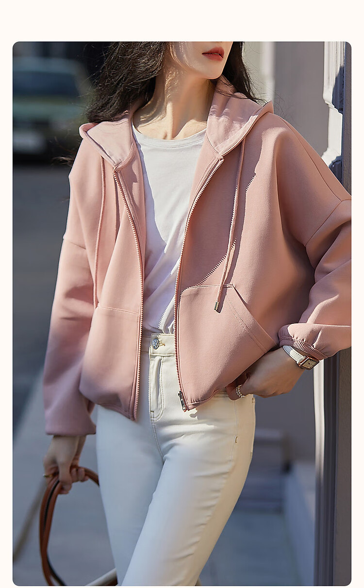 Dme Vitality Sports Series Spring Autumn Hooded Air Layer Long Sleeve Drop Shoulder Slightly Stretchy Pocketed Short Cotton Jacket 3