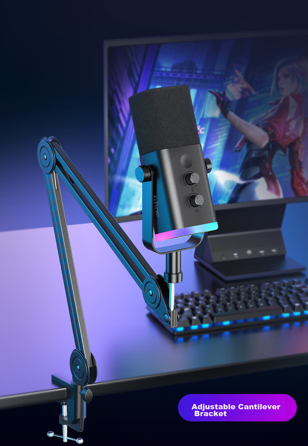 FIFINE Dynamic Noise-Cancelling USB Computer Microphone for Desktop Streamers, Live Streaming, Gaming, Recording, Karaoke, Video Use, with External Sound Card Support, Desktop RGB Microphone, Wired Microphone AM8 Black 17