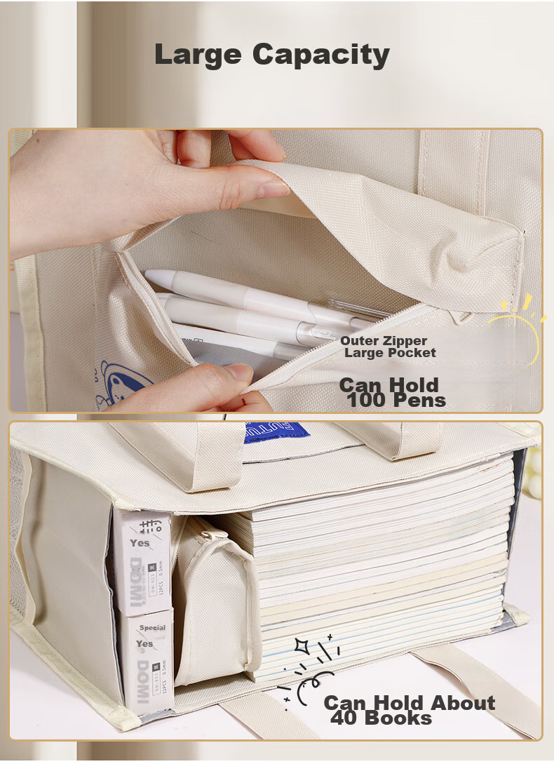 [Back to School Essential] Ujia Handheld Tutoring Bag Cute Canvas Elementary School Homework Storage Bag Large Capacity for Extracurricular Art Drawing Canvas Exam Paper Storage Bag Backpack Navy Blue 3