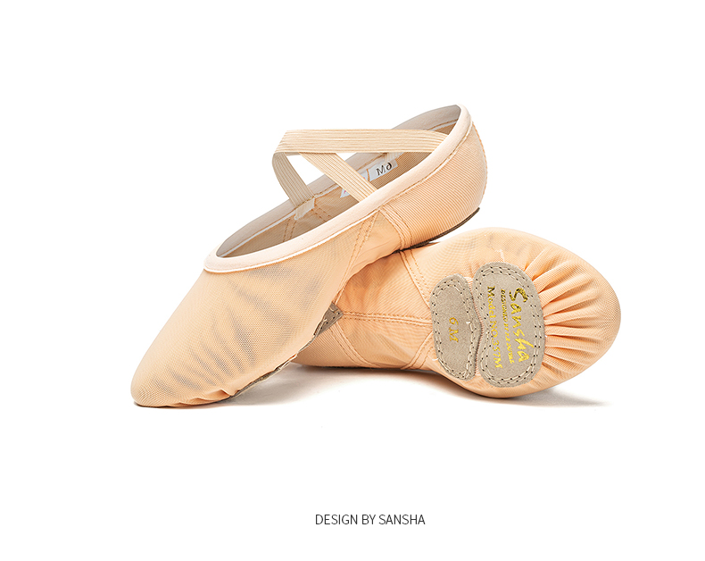 Sansha Adult Ballet Practice Shoes, Elastic Mesh with Leather Sole, Cat Paw Dance Shoes, Breathable Soft Shoes, 357X Meat Size 37 12
