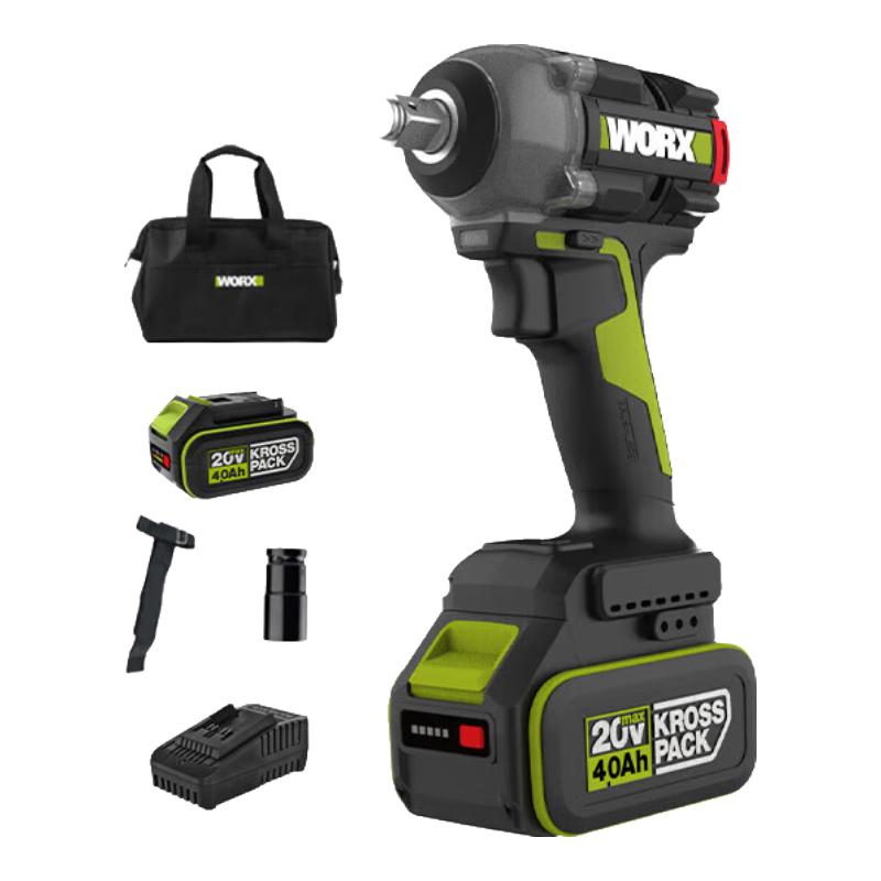 WORX 20V Brushless Electric Wrench WU289 (4.0 Dual Battery), High Torque, Rechargeable Impact Wrench, Automotive Repair Tool