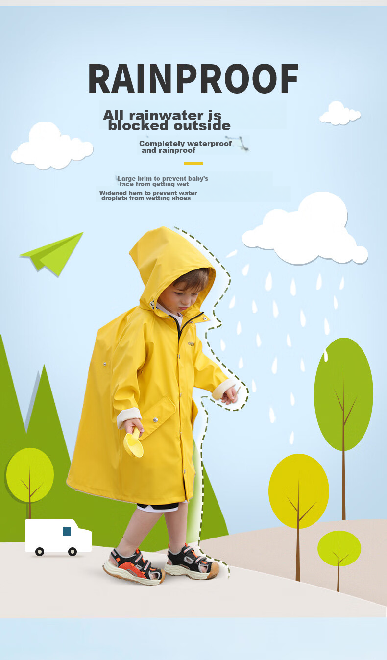 Qinfeimanyuyi Children's Long Raincoat, Full-Body Waterproof, Kindergarten Backpack Position, Elementary School Student Rain Poncho, Pink, Size S 5
