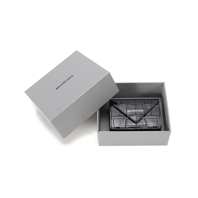 巴黎世家 balenciaga 男女中性牛皮革papier钱包钱夹黑色迷你款奢侈品
