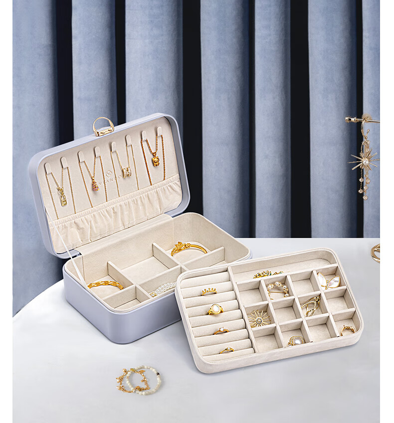 VLANDO Portable Double-Layer Lockable Jewelry Box, Travel Anti-Oxidation Earring Necklace Storage Box, High-End Luxury Mid-Autumn Festival Gift 8
