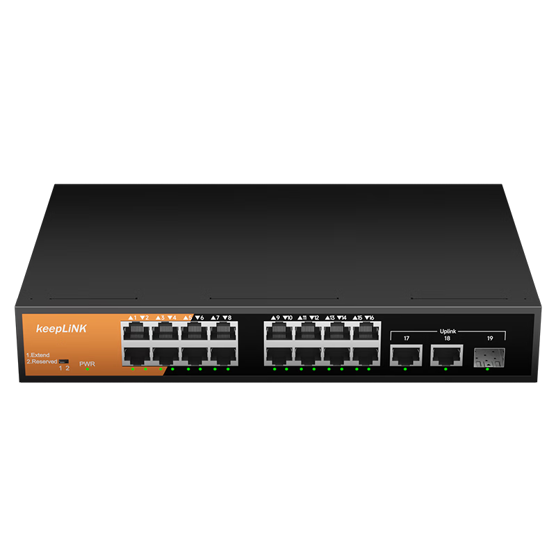 KeepLINK KP-9000 Gigabit Switch, 16 Ports, 100Mbps POE + 3 Gigabit Cascading, for Surveillance Network Cameras, Switch Power Supply 240W Per Unit