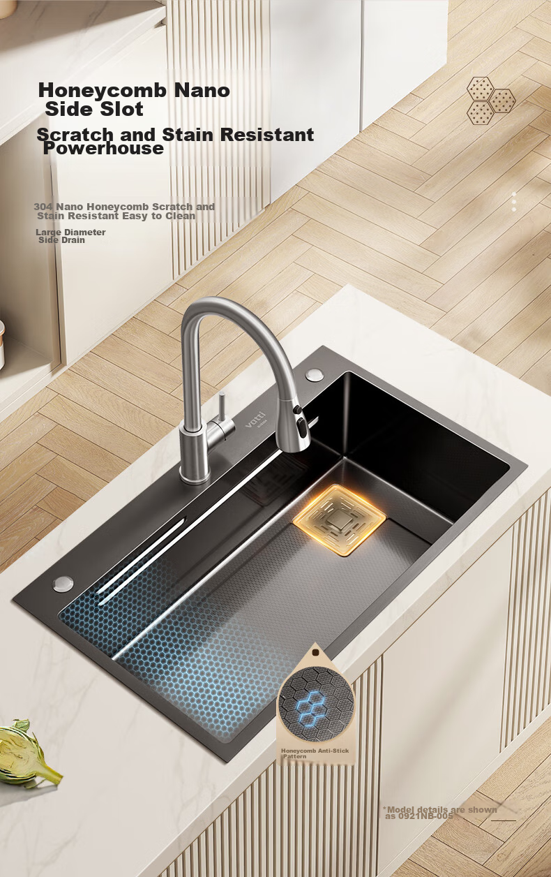 VATTI [Renovation Subsidy] Kitchen Sink, Large Single Bowl, Vegetable Washing Basin, Integrated Basin, 304 Stainless Steel Honeycomb Nano S5 5