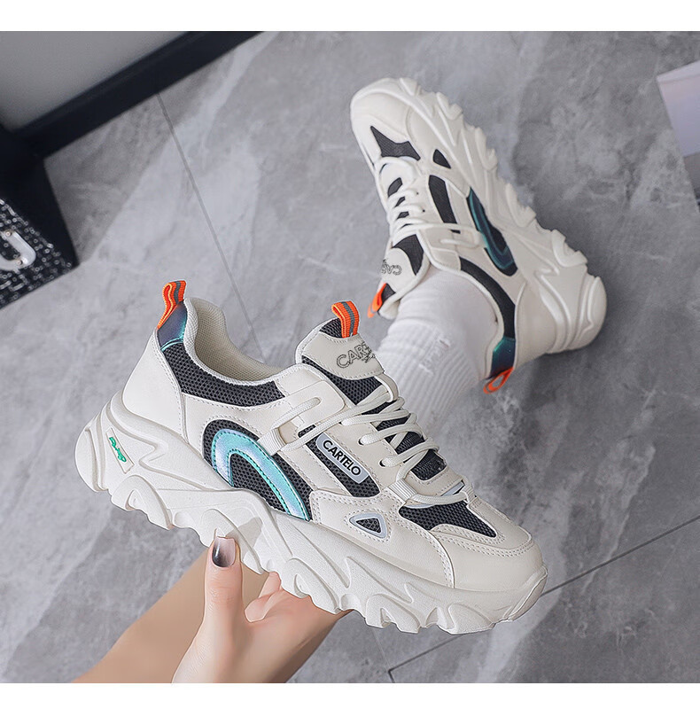 CARTELO Women's Casual Shoes, Summer Breathable Dad Shoes, Women's Sneakers, Casual Running Shoes, Women's 0858 Beige, Size 36 18