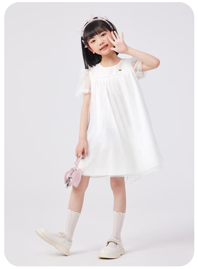 QQ DUCK Girls' Dress, Children's Summer Puff Sleeve Princess Tulle Skirt, Sweet Performance Gown for Teenagers, Purple 18