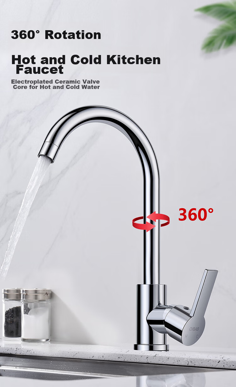 CVBAB Kitchen Faucet, Hot And Cold Dual Control, Stainless Steel Sink Faucet with Two Temperatures, Vegetable Washing Basin Faucet CV1905 2