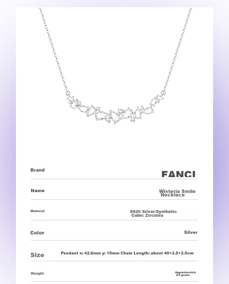 Fanci Wisteria Flower Smile Necklace Purple Women's Silver Bracelet, Luxurious High-End Birthday Gift for Wome 7