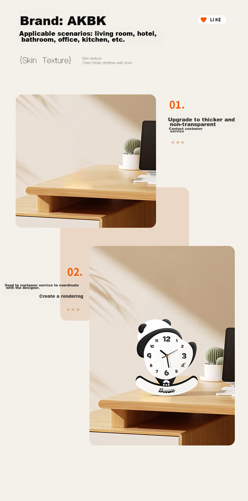Haojiubujian Panda Desktop Clock, Creative Decorative Ornament, Living Room TV Cabinet Display Clock, Home Decor, Tabletop Clock 6