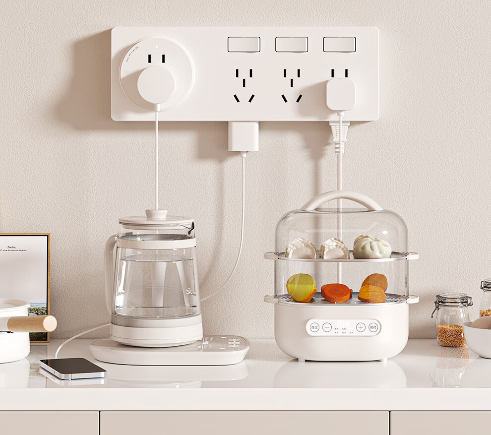 AUX KZ-GQY011 Multi-Outlet Adapter with Independent Switches, Dual USB And Type-C Ports, No Wiring Required, Gray Color, Safe Split Control, 3C Certified, Left Expansio 2