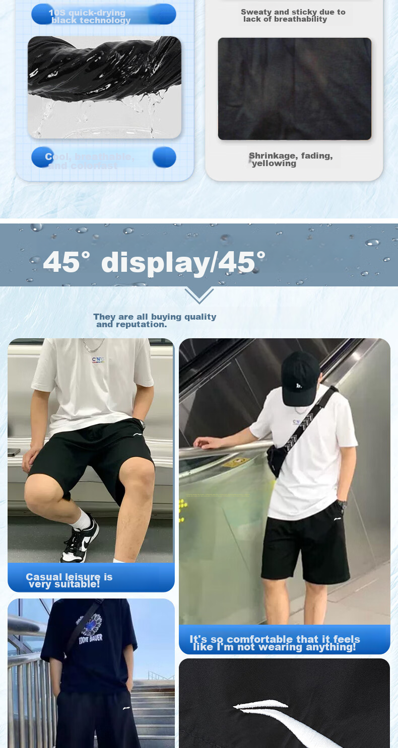 Li-Ning Sports Shorts for Men, Summer Breathable Thin Loose Casual Outdoor Quick-Dry Running Fitness Ice Silk Five-Point Shorts 5
