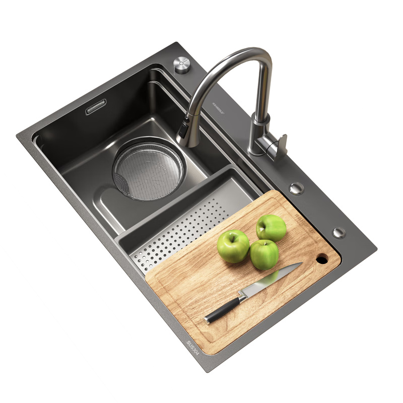 HIGOLD Kitchen Embossed Sink, 304 Stainless Steel Household Vegetable Washing Basin, Countertop And Undermount Nano Large Single Bowl Sink, Vegetable Washing Basi