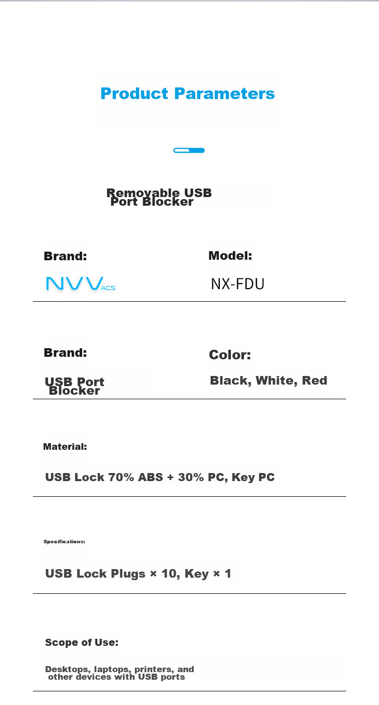 NVV USB Security Lock, Removable USB Port Plug, Dust Cover, USB Port Protector, Safety Stopper, NX-FDU White (Pack of 10) 14