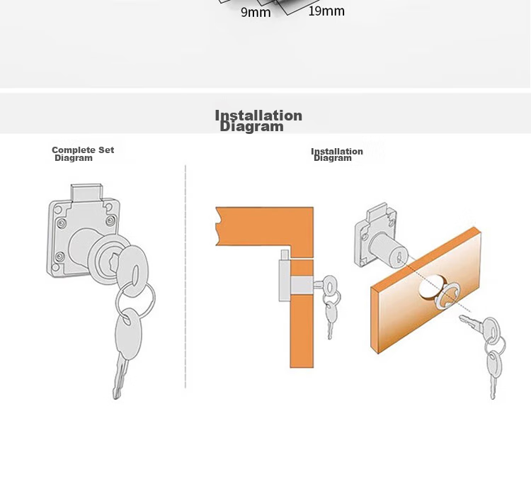 BLOSSOM Drawer Lock, Cabinet Lock, Universal Type 138-22MM, Zinc Alloy, Anti-Twist Key 13