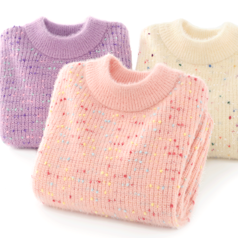 Duomiaowu Girls' Sweater, Autumn Children's Base Layer, Big Kids Faux Mink Fleece Knit Top, Girls' Outerwear, 10993 Purple, Size 170