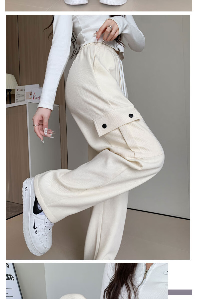 Langsha Women's Wide-Leg Casual Cargo Pants Spring High-Waist Loose Slimming Pear-Shaped American Style Sports Casual Straight Sweatpants 4